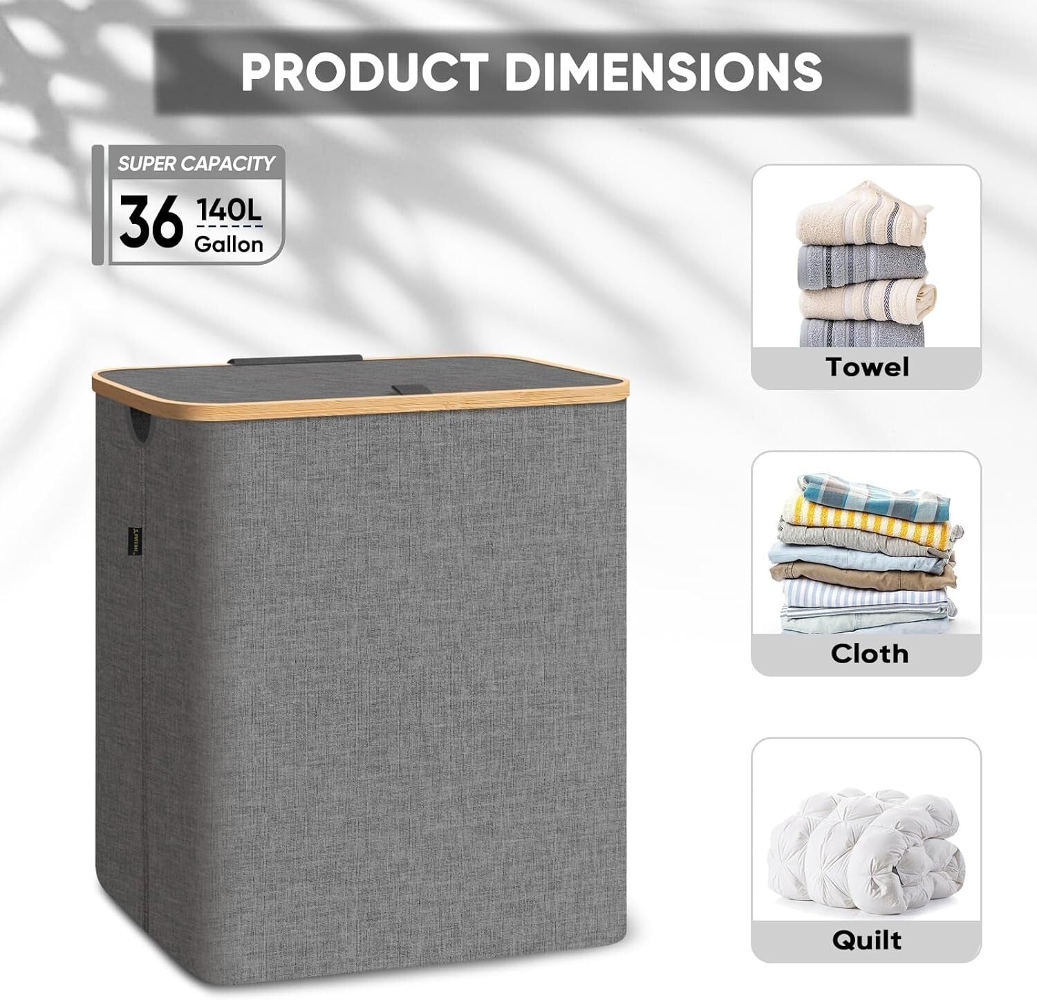 Elegant 36 Gal Bamboo Laundry Hamper with Lid - Portable and Durable Design