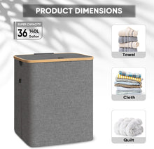 Load image into Gallery viewer, Elegant 36 Gal Bamboo Laundry Hamper with Lid - Portable and Durable Design