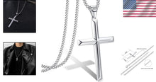 Load image into Gallery viewer, Durable 2mm Silver Cuban Link Cross Pendant Necklace for Men &amp; Women, 16-24 Inch