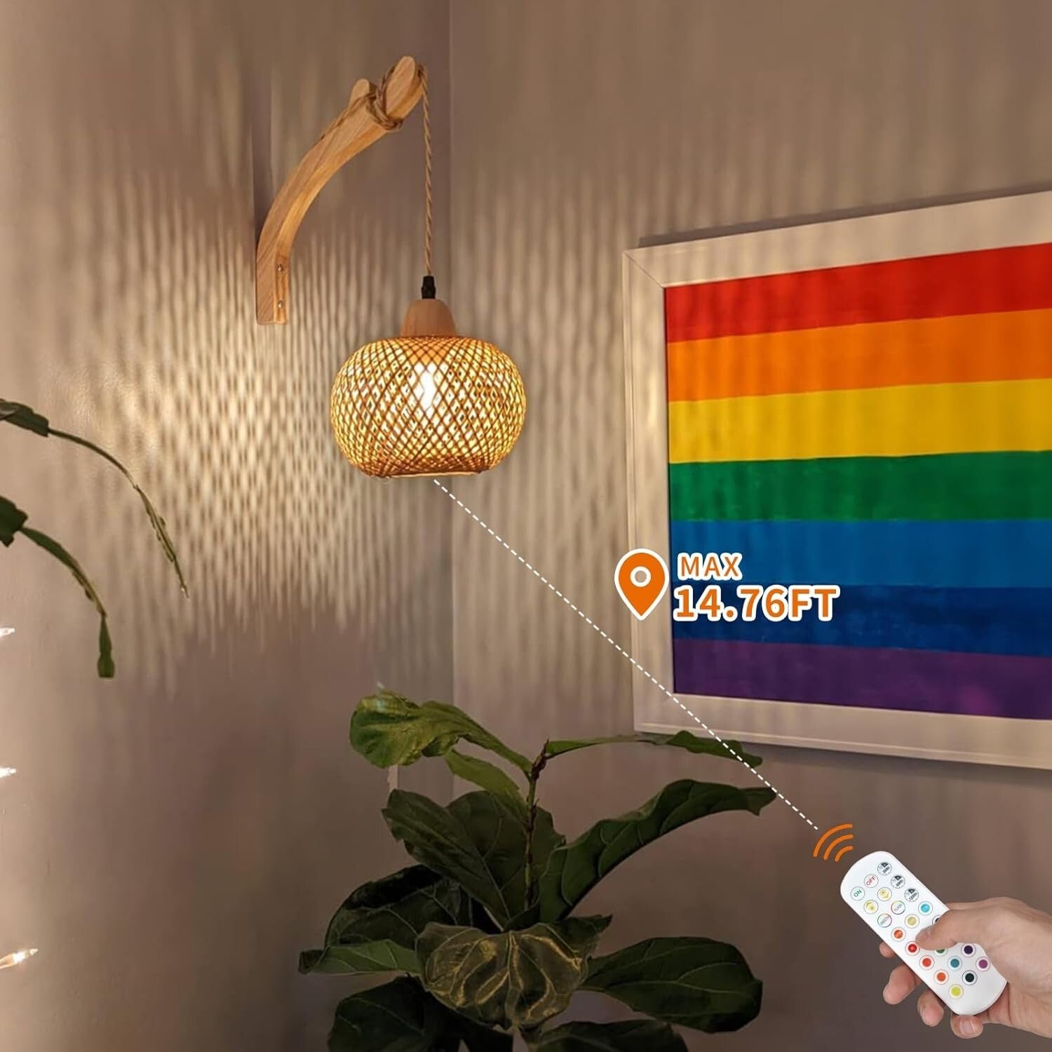 Rechargeable Boho Wall Sconces Set - Remote Controlled, 15 Colors & Dimmable