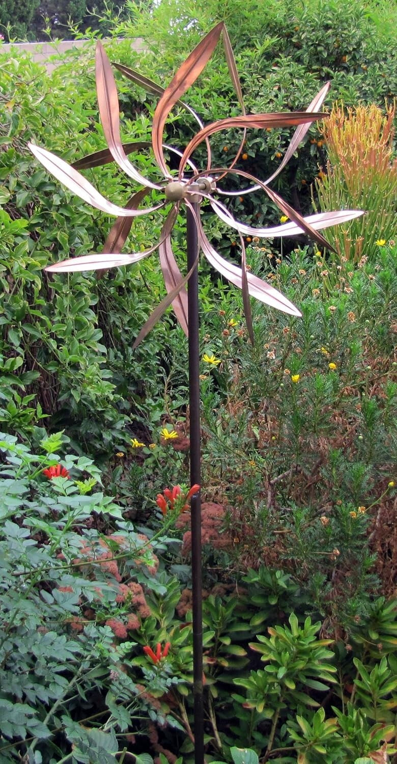 Elegant 72-Inch Kinetic Copper Wind Spinner - Dancing Willow Leaves Art