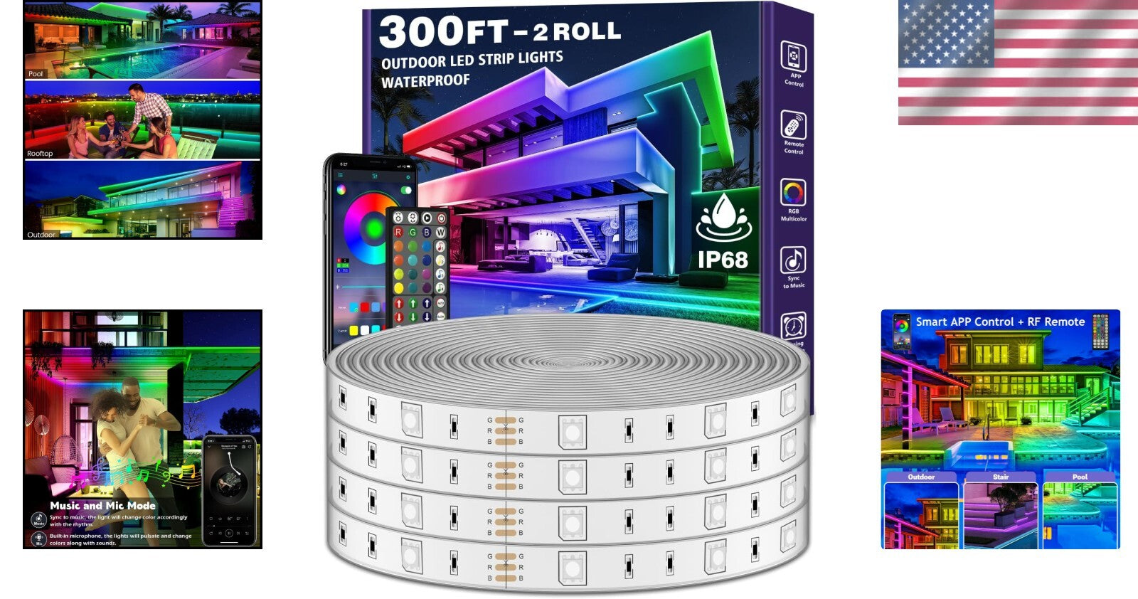 IP68 Waterproof 300ft LED Strip Lights - Perfect for Garden & Pool Lighting