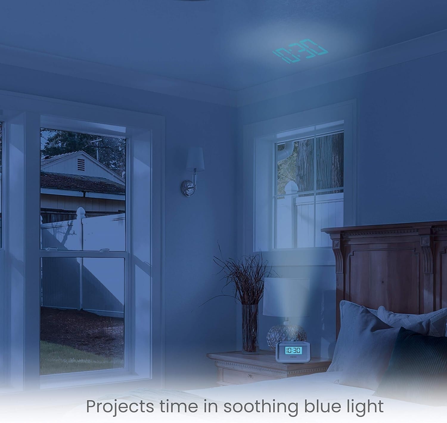 Dual Alarm Digital FM Clock Radio with LED Projection and White Noise Machine