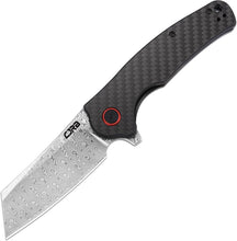 Load image into Gallery viewer, Stylish Rose Damascus Folding Knife with Cleaver Blade and Carbon Fiber Grip
