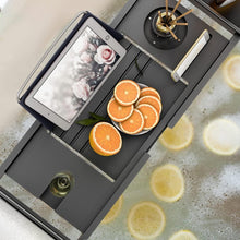 Load image into Gallery viewer, Modern Bamboo Bath Tray - Adjustable Organizer for Drinks &amp; Bath Essentials