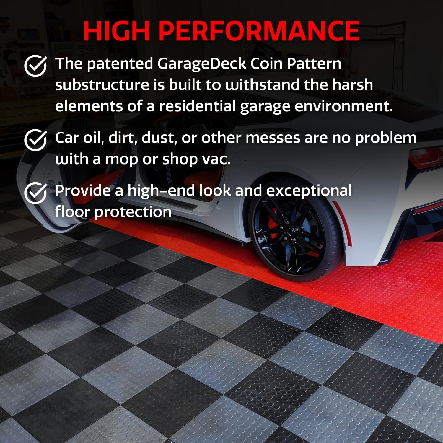 Durable Interlocking Garage Flooring Tiles - 48 Pack Non-Slip Copolymer Black