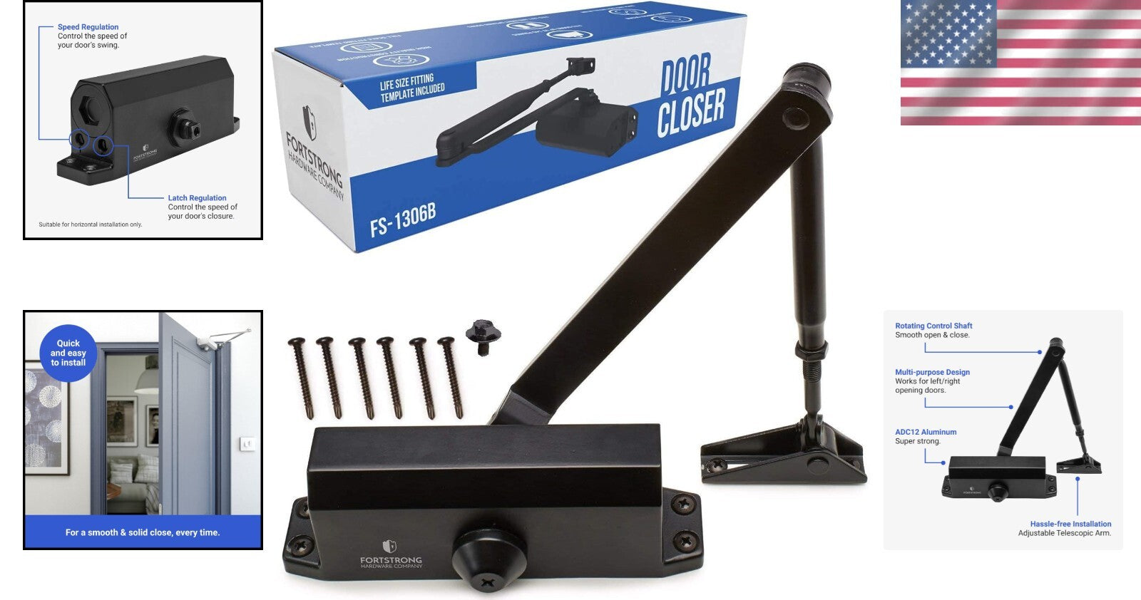 Adjustable Automatic Door Closer with Installation Kit - Ultra-Secure & Stylish