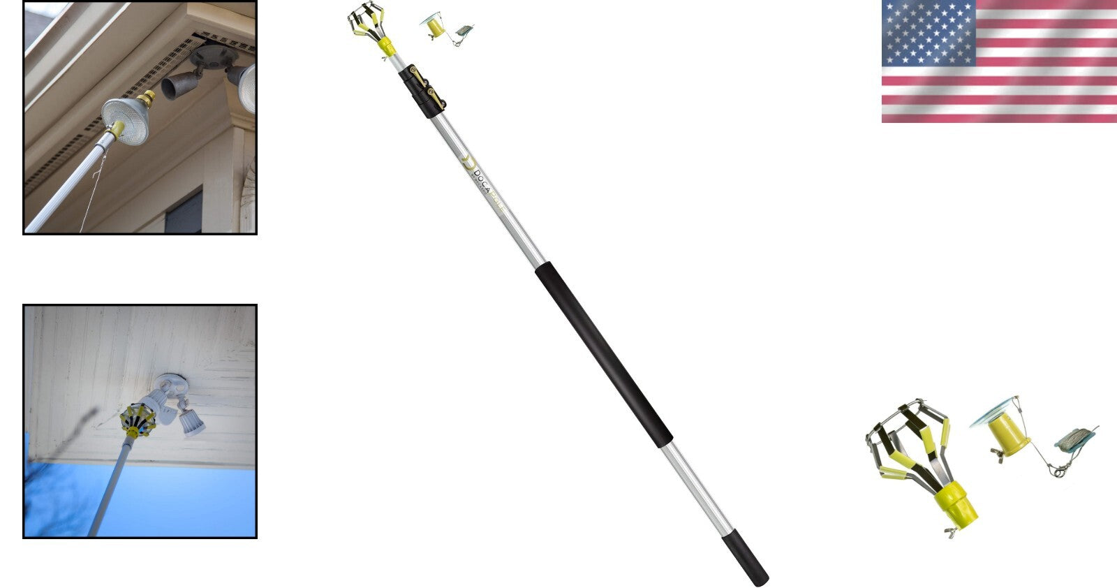 DOCA Telescoping Bulb Changer Kit for High Ceilings - Suction Cup + Cage Head