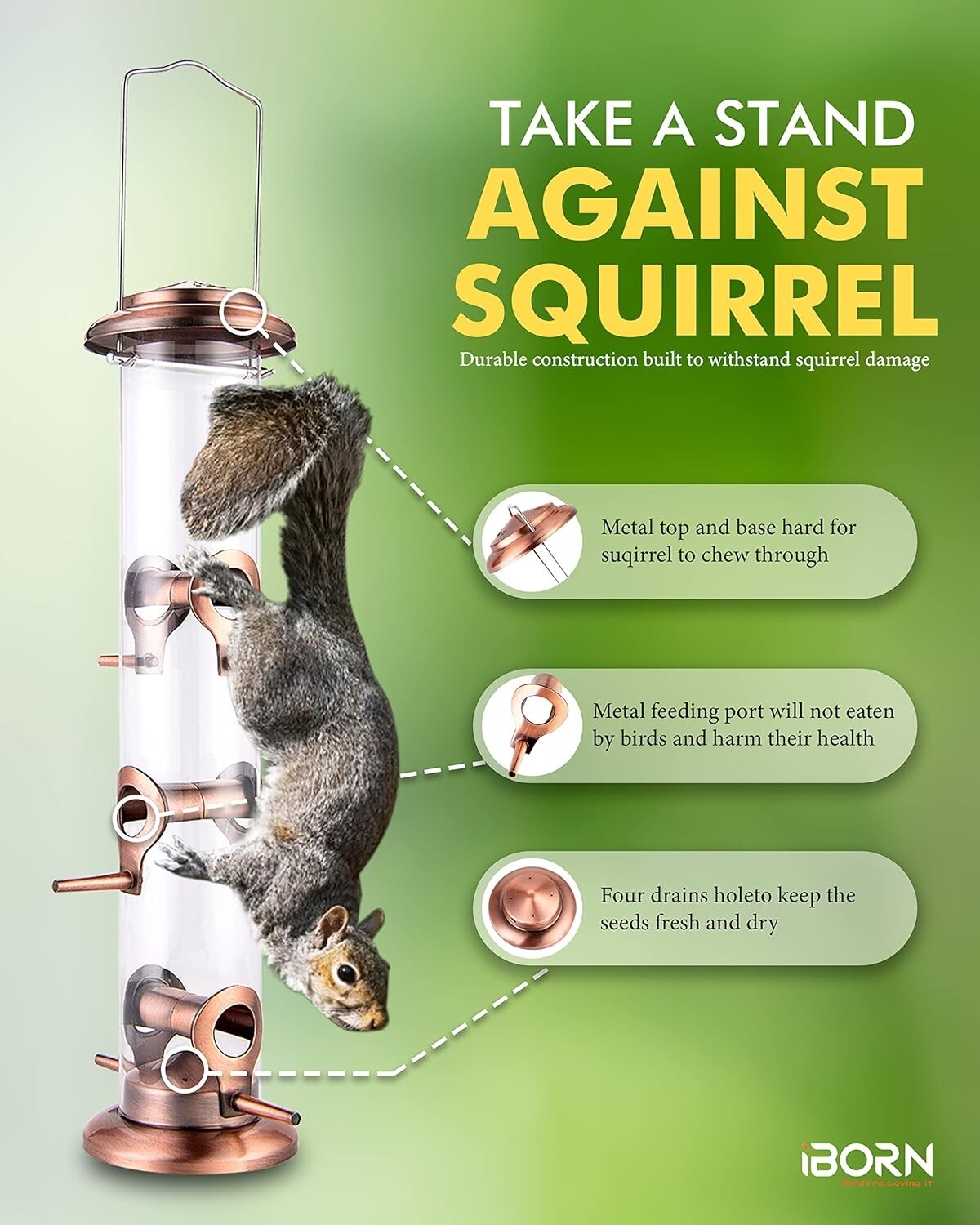 Durable Outdoor Bird Feeders in Brushed Copper with Six Ports - Bird Lover Gift