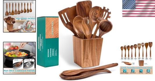 Luxurious Acacia Wood 11-Piece Kitchen Utensils Set - Lightweight & Durable