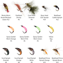 Load image into Gallery viewer, 76 Premium Trout Flies with Chemically Sharpened Hooks – Ultimate Fishing Kit