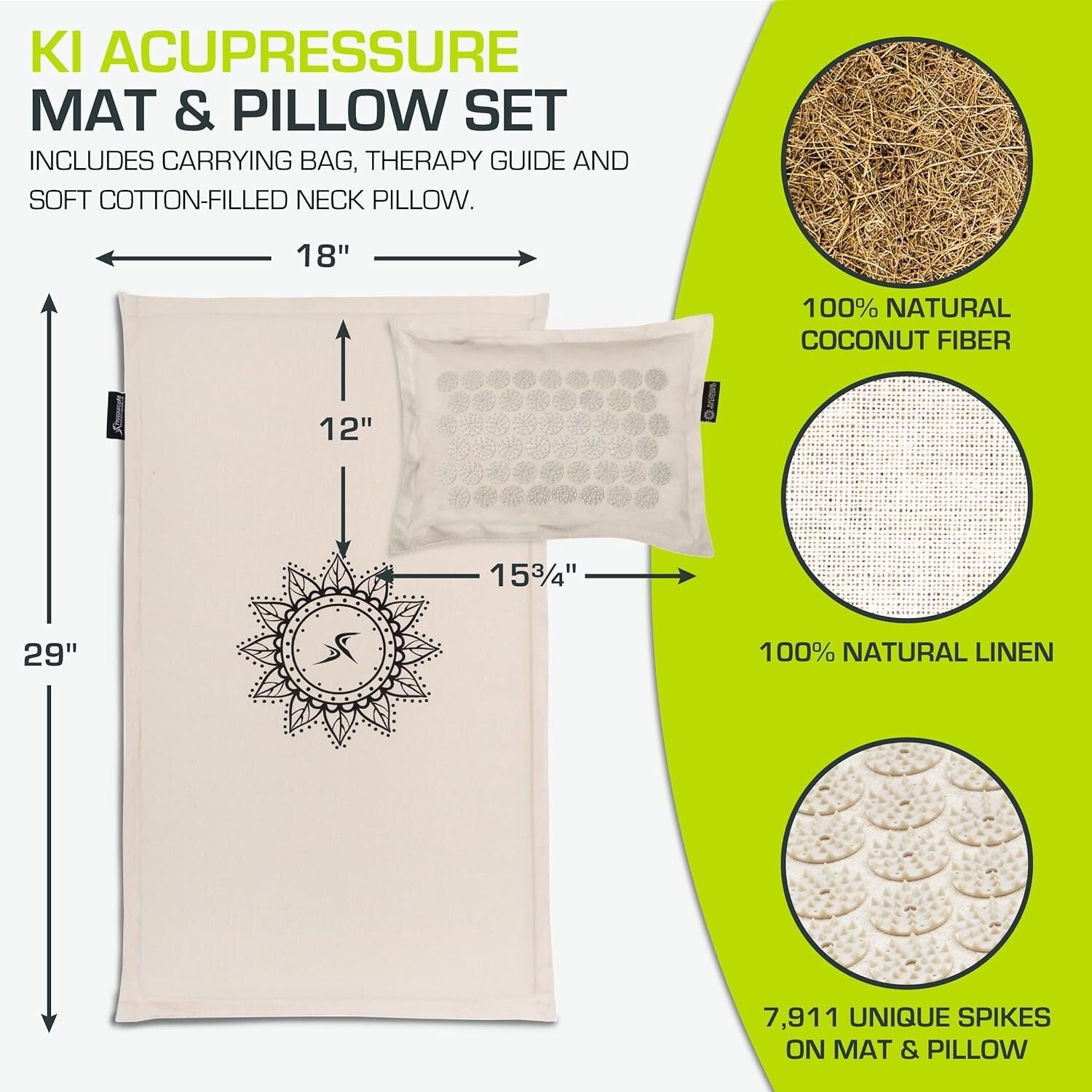 100% Natural Linen Acupressure Mat & Pillow Set for Back Pain Relief, Sand Dunes