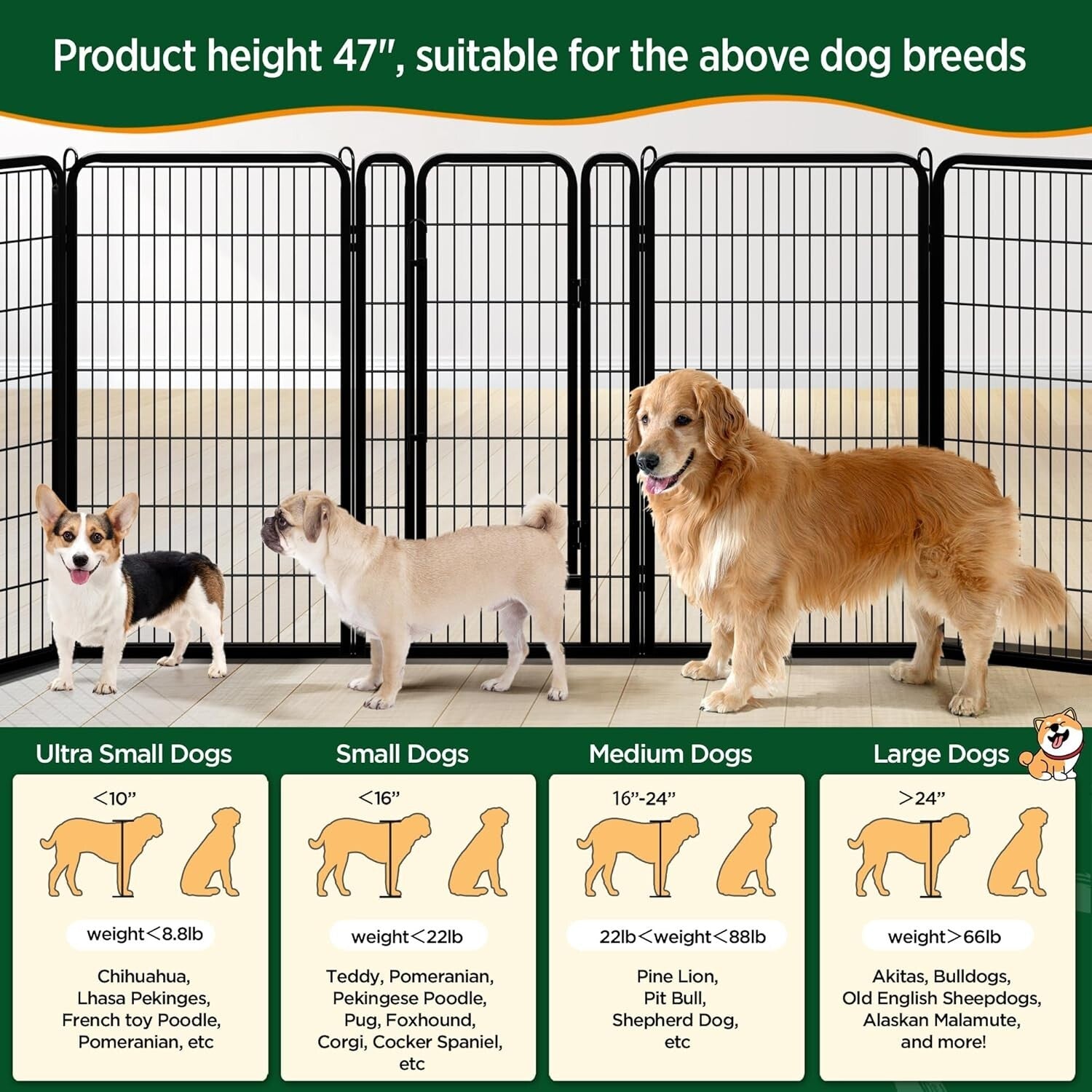 Expandable 47-Inch Dog Playpen with Flexible Shape Options for Indoor/Outdoor