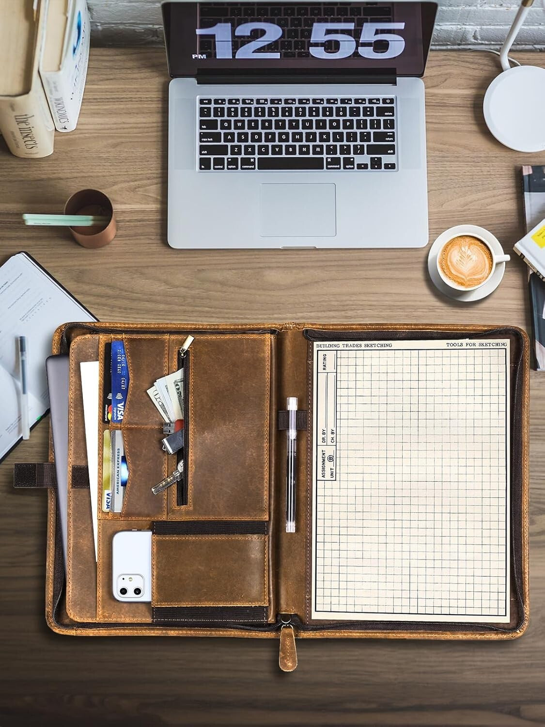 Handmade Crazy Horse Leather Padfolio - Stylish & Functional Business Organizer