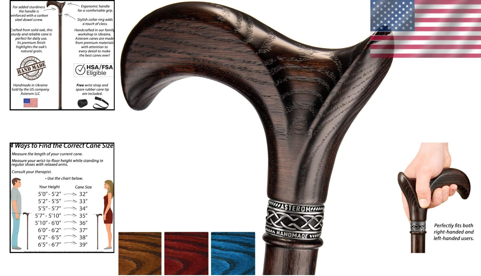 Lightweight 37'' Handmade Cane with Ergonomic Derby Handle - Ideal Gift Option