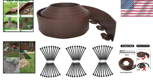 66FT Flexible Brown Garden Edging - Extra Tall 4IN for Stylish Lawn Borders