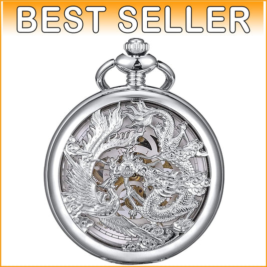 Fashionable Dragon & Phoenix Mechanical Pocket Watch - Gift-Ready with Chain