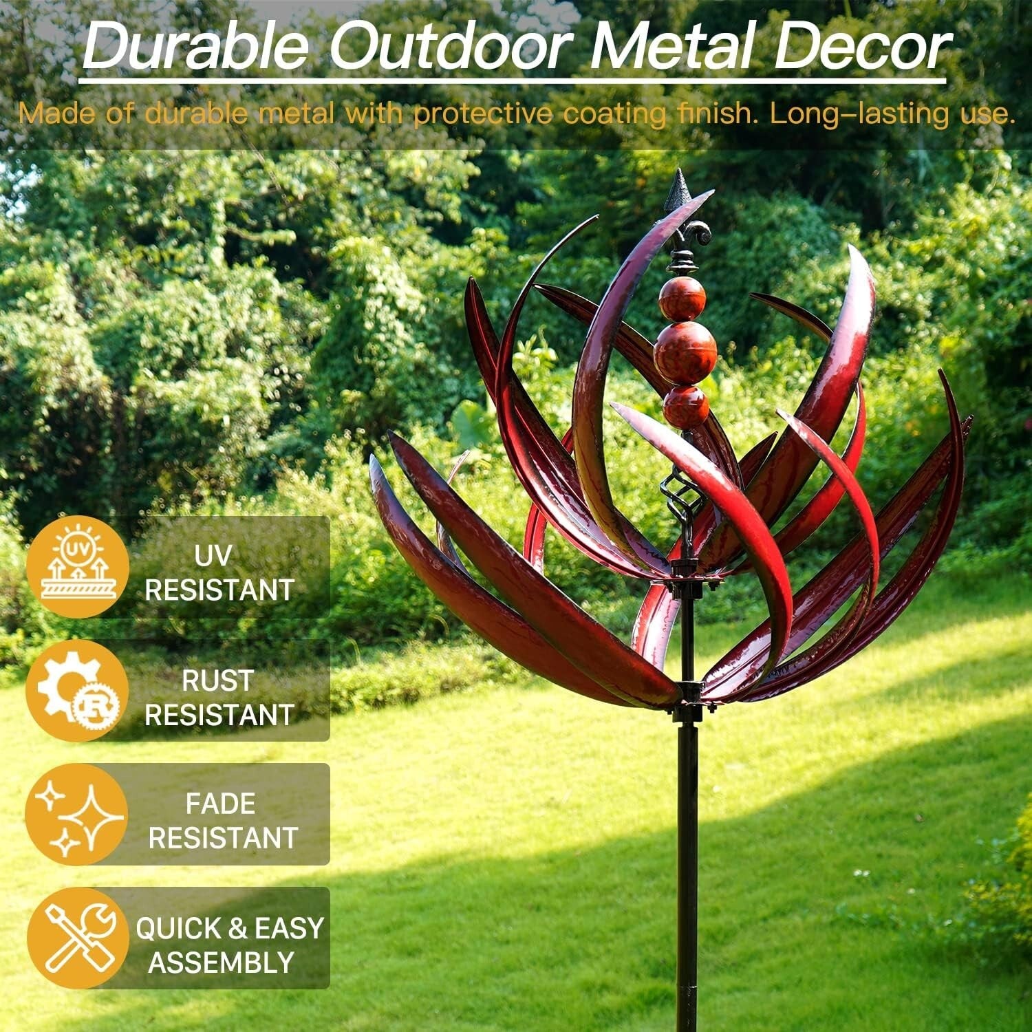 Durable Kinetic Garden Wind Spinner - Burgundy Lotus Design for Outdoor Spaces