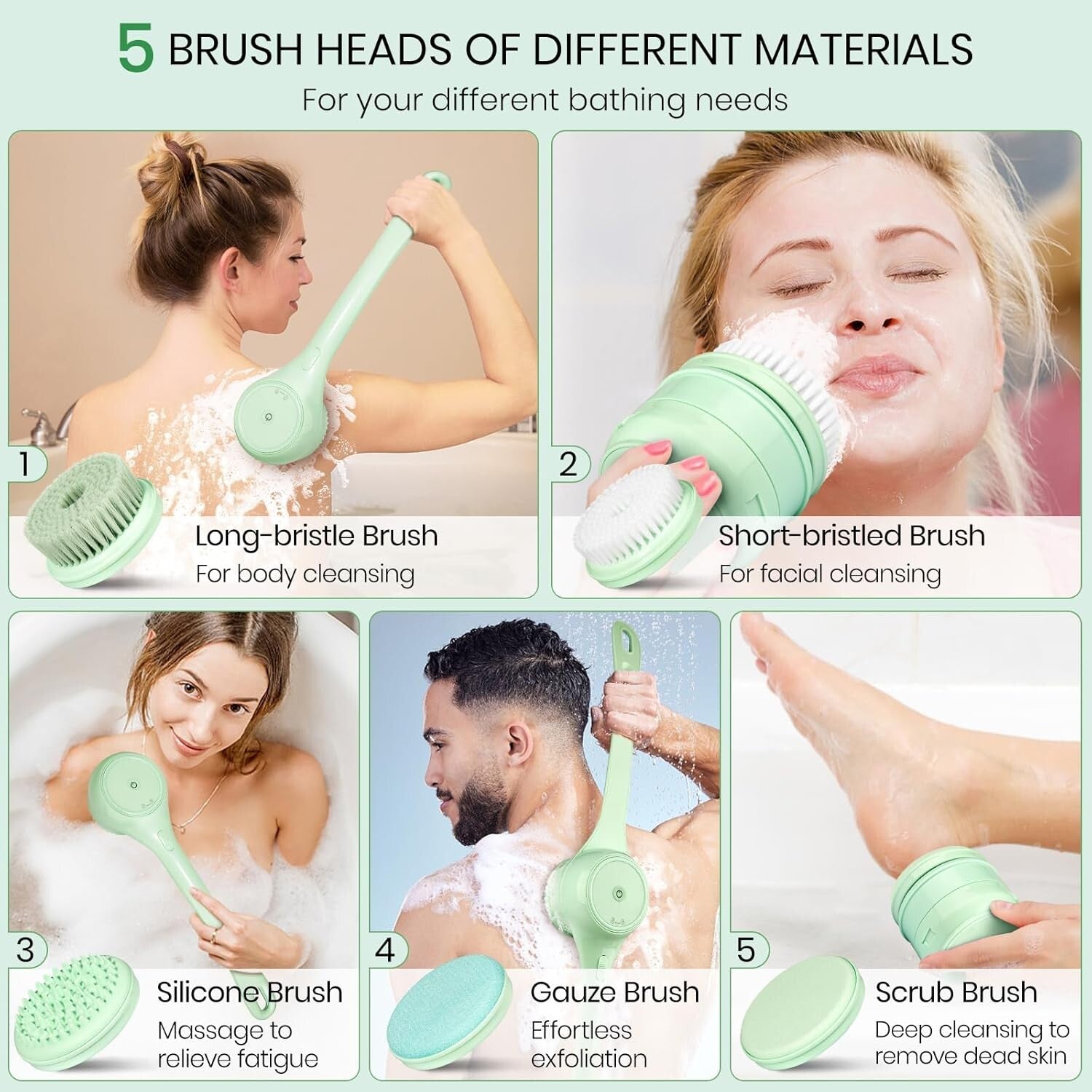 5-in-1 Electric Body Scrubber: Waterproof Massage Brush for Exquisite Skin Care