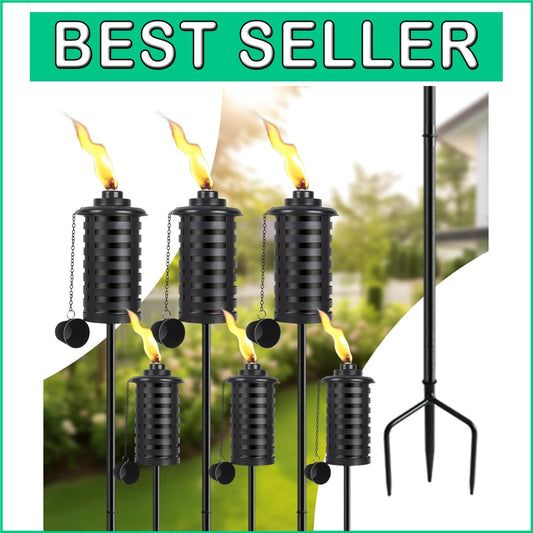 Elegant Black Metal Citronella Torches - Adjustable Height for Outdoor Ambiance