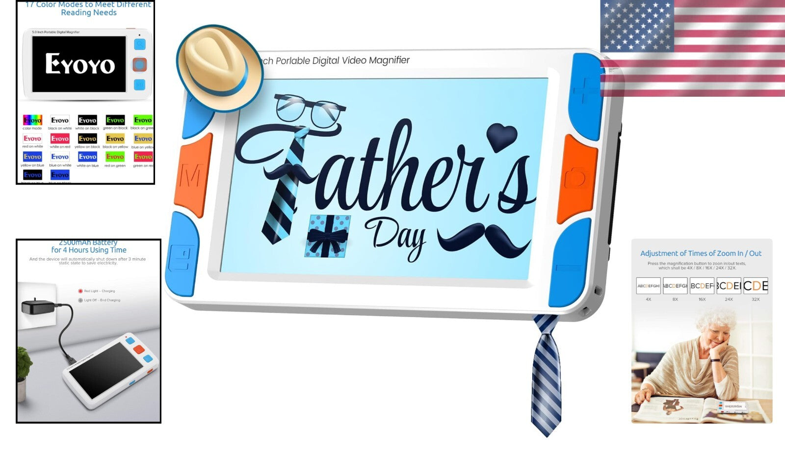 5-Inch Electronic Magnifier with TV Output, 17 Color Settings, & Photo Playback