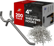 Load image into Gallery viewer, 200 Pack 4-Inch J-Style Pegboard Hooks - Rust-Resistant Steel Storage Solution
