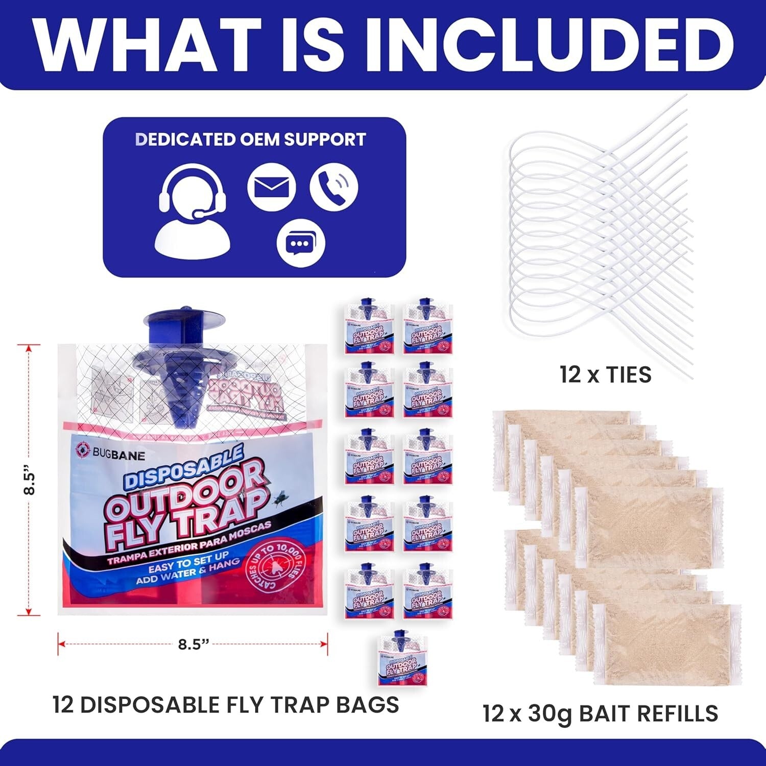 Easy Setup Fly Trap Bags - 12 Non-Toxic Hanging Lures for Outdoor Pest Control