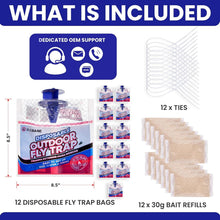 Load image into Gallery viewer, Easy Setup Fly Trap Bags - 12 Non-Toxic Hanging Lures for Outdoor Pest Control