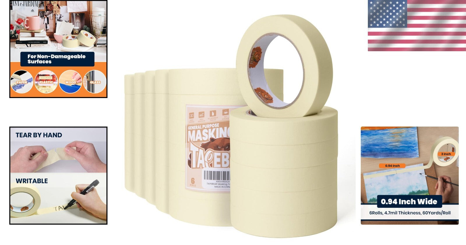 Writable Beige Paper Masking Tape - 36 Rolls, Perfect for Painting & Labeling