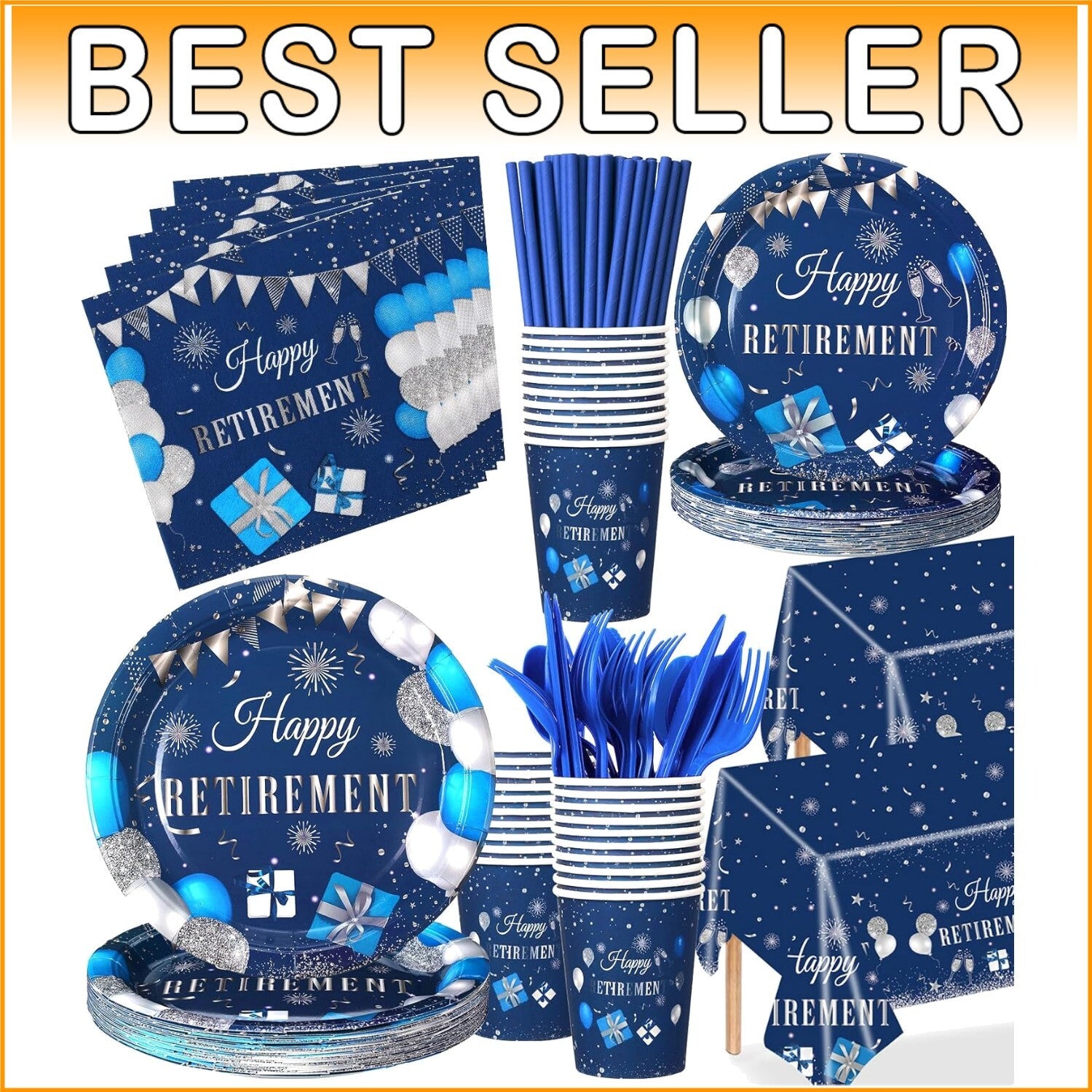 Durable 452 Pcs Retirement Decorations - Blue Silver Theme for Memorable Parties