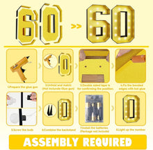Load image into Gallery viewer, Illuminated 4FT Glitter Gold Number 60 Foam Board Kit - Retro Party Decor