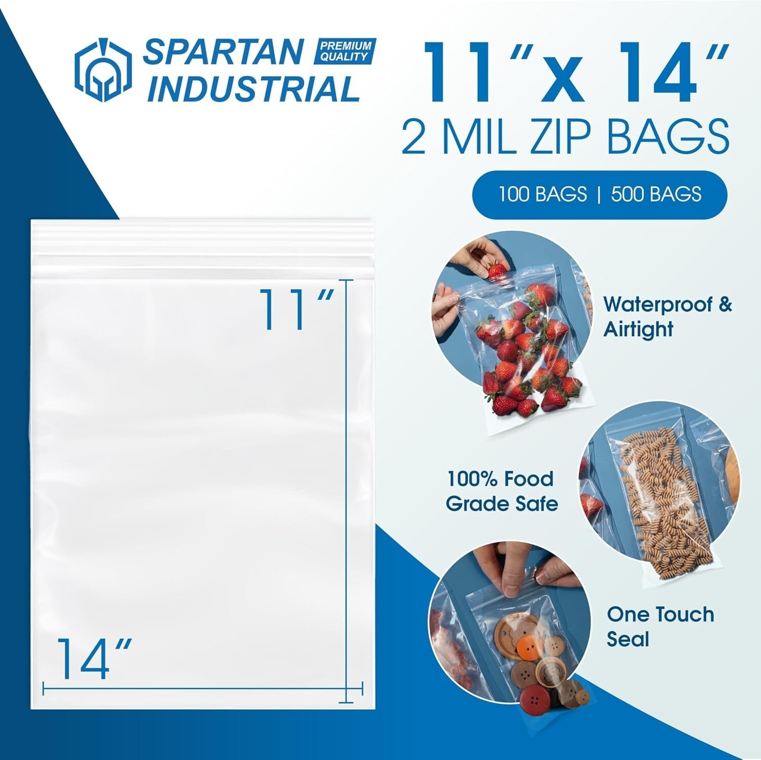 Durable 11" X 14" Clear Reclosable Zip Bags - 500 Count for All Packaging Needs