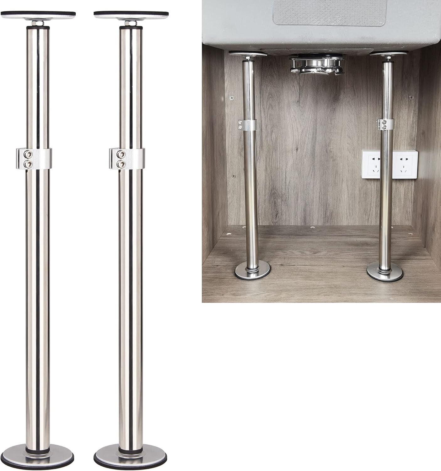 Stainless Steel Undermount Sink Support Kit - Height Adjustable 16-29.5 inches