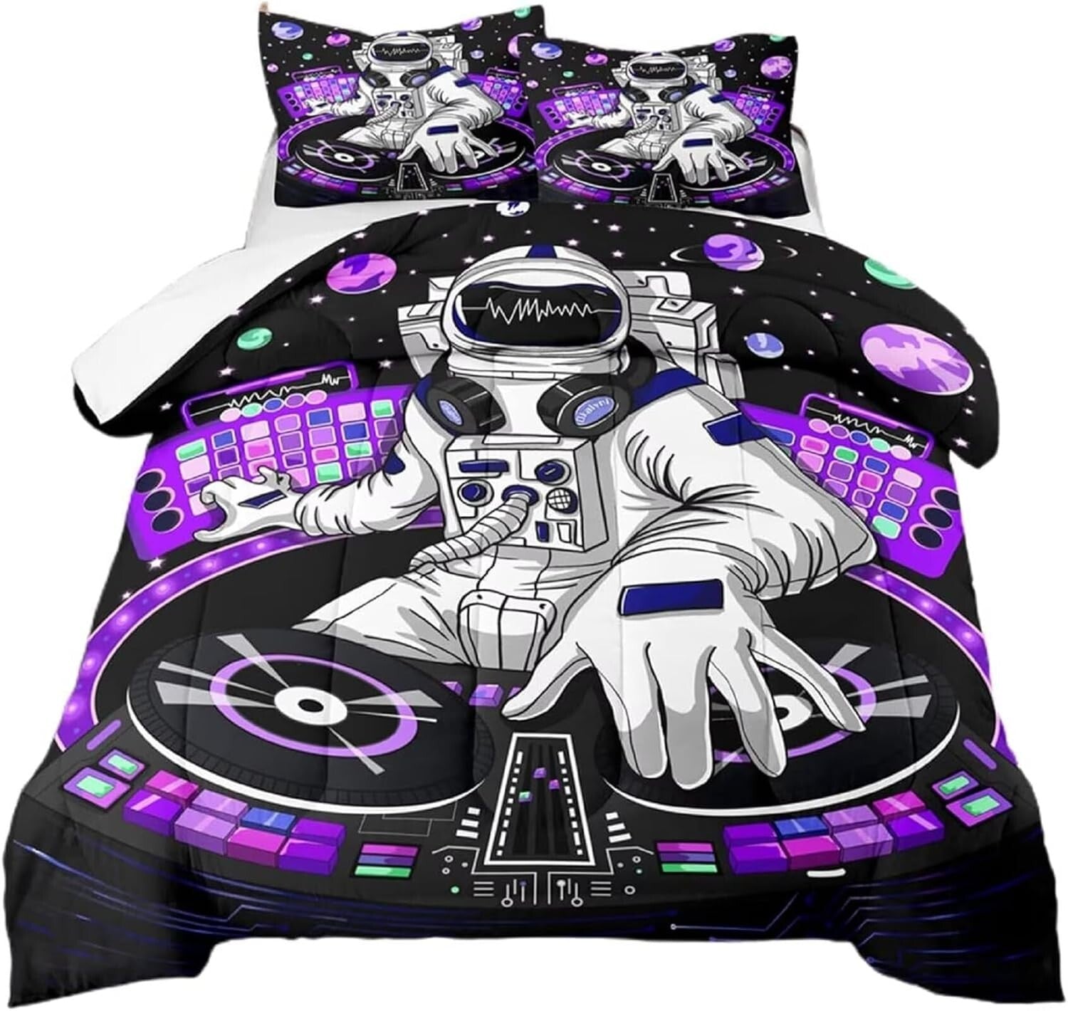 Fluffy Twin Size Galaxy Comforter with Astronaut Print - Soft & Warm Bedding