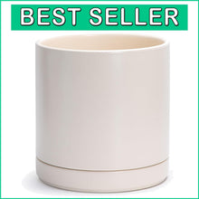 Load image into Gallery viewer, Large Round Ceramic Plant Pot - 10" Oatmeal Planter with Drainage Hole &amp; Saucer
