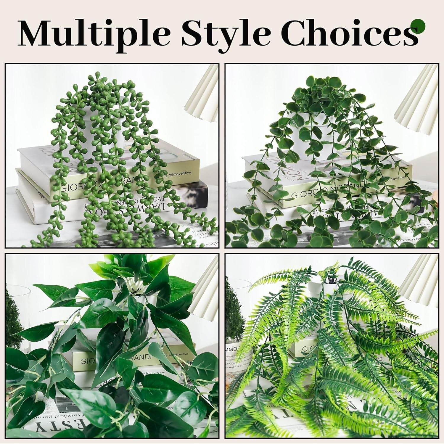 8-Piece Artificial Ivy and Eucalyptus Hanging Plants in Elegant White Pots