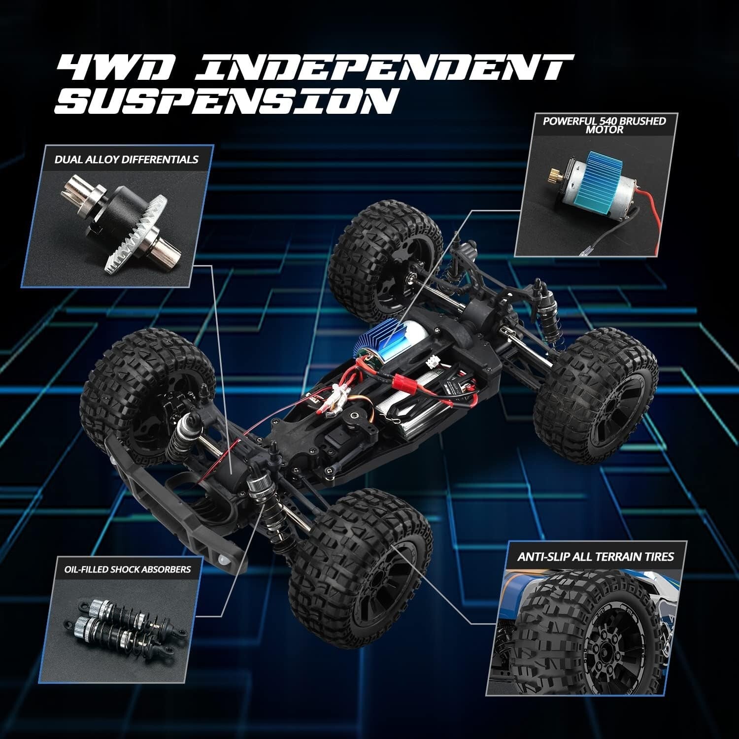 All-Terrain 4WD RC Car with LED Lights - 1:10 Scale, Perfect for Kids & Adults