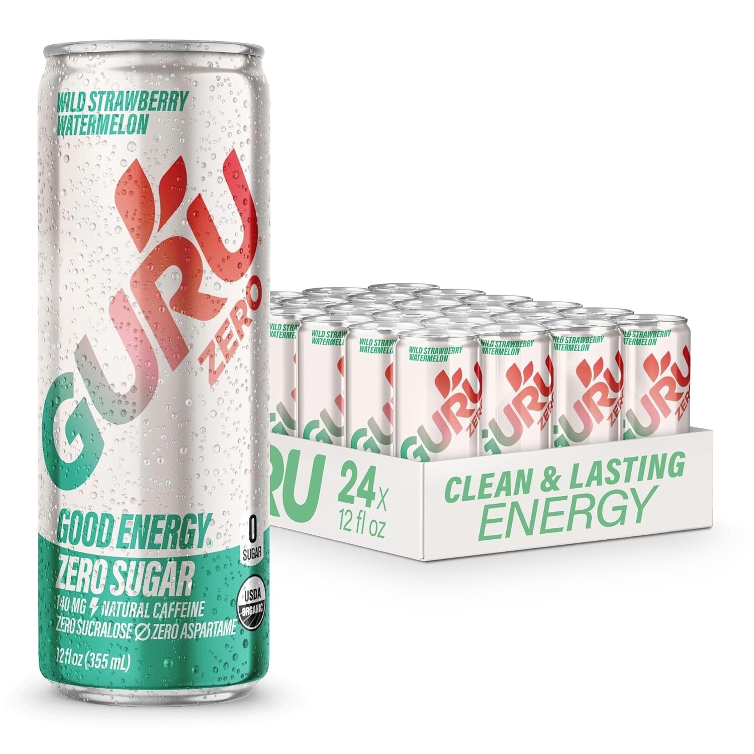 Clean Energy with Zero Sugar: Wild Strawberry Watermelon Organic Energy, 24 Cans