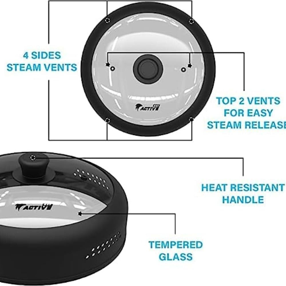 Dishwasher Safe 11.5'' Microwave Cover - Black Silicone Lid for Easy Cooking