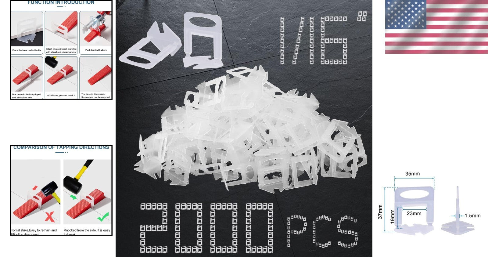 2000 pcs 1/16" Tile Leveling System Clips - Perfect for DIY & Pro Installers