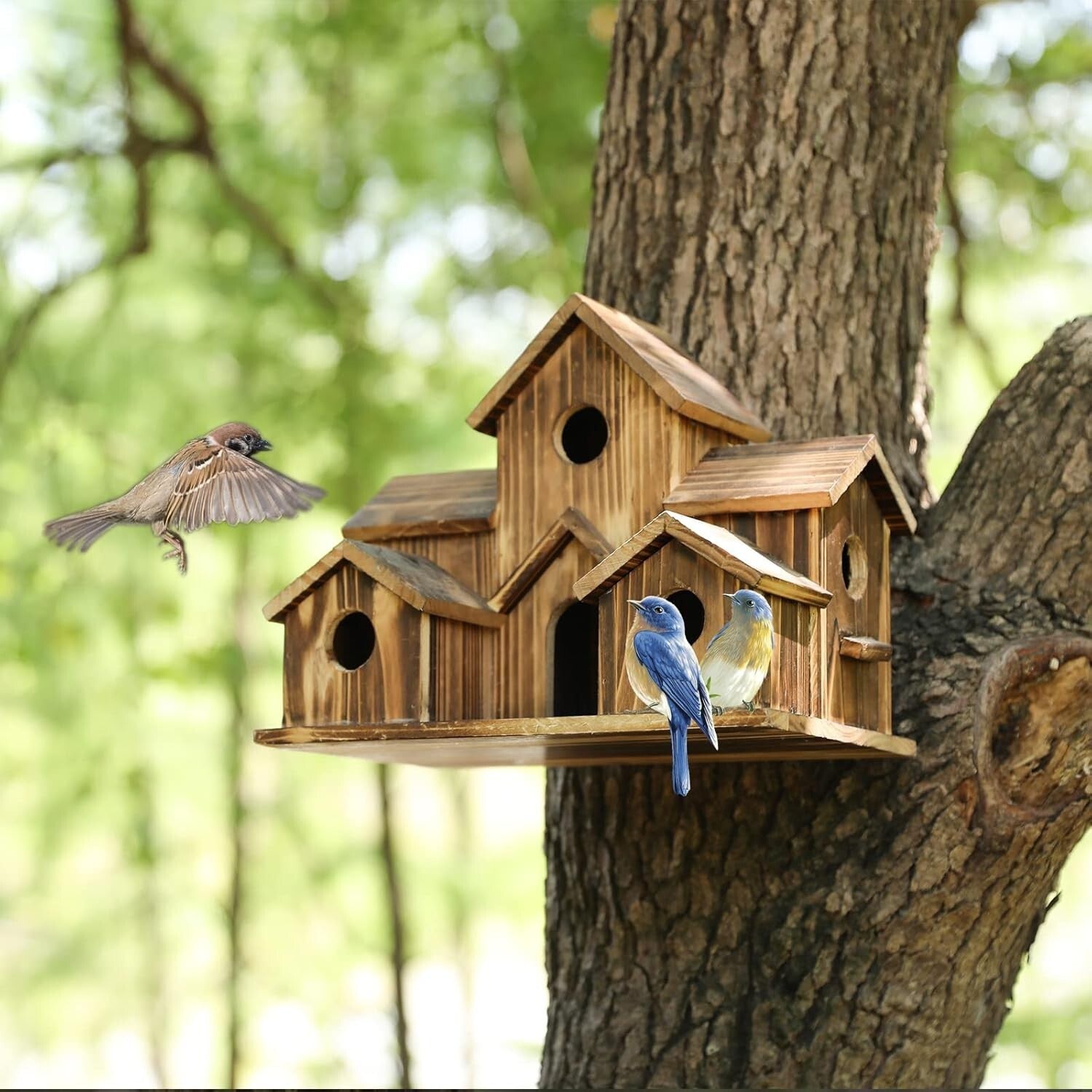 Beautifully Crafted Birdhouse with 6 Rooms - Ideal for Outdoor Bird Watching