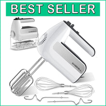 Load image into Gallery viewer, Turbo Boost Electric Hand Mixer - 5-Speed with 2 Beaters, 2 Dough Hooks - White
