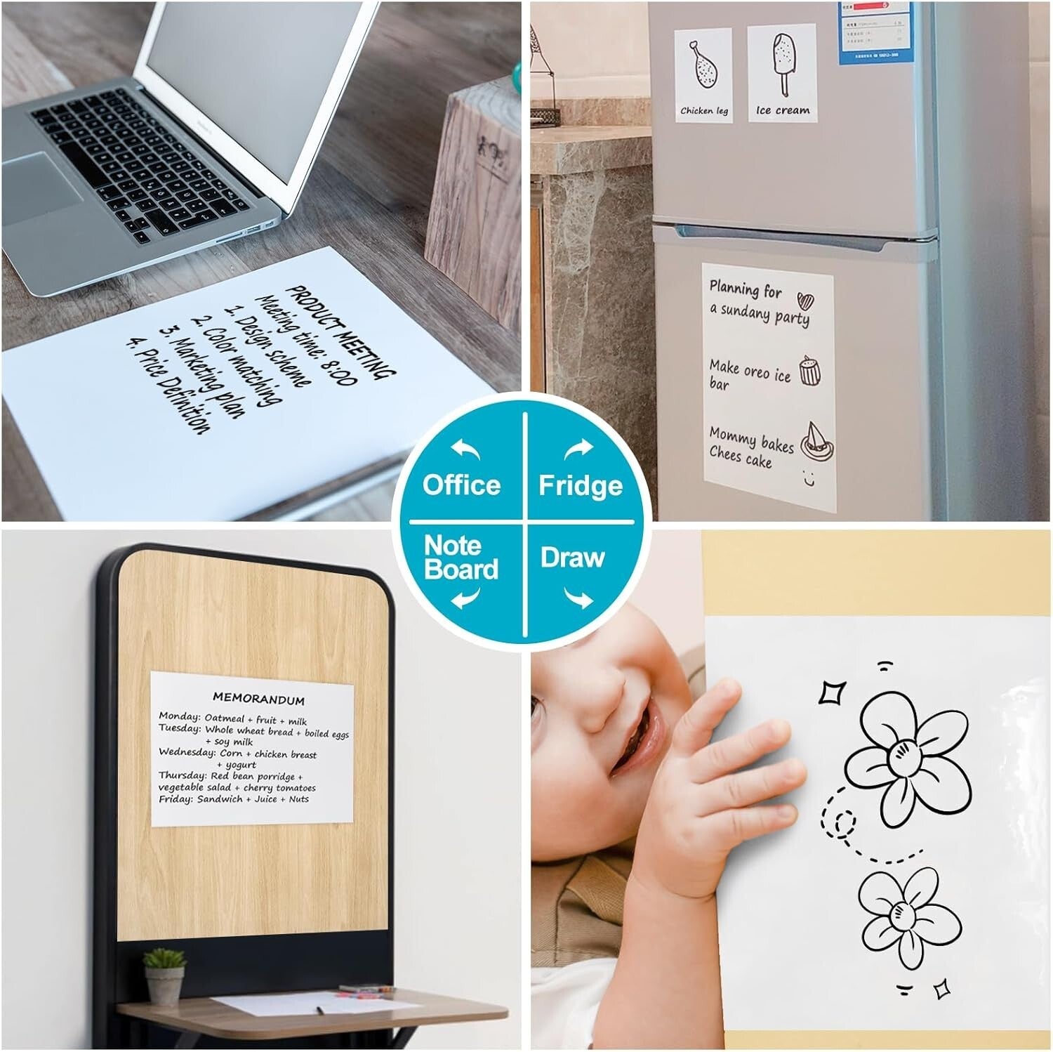 8.3''x11.7'' Dry Erase Stickers - Versatile Vinyl Sheets for Walls, Desks & More
