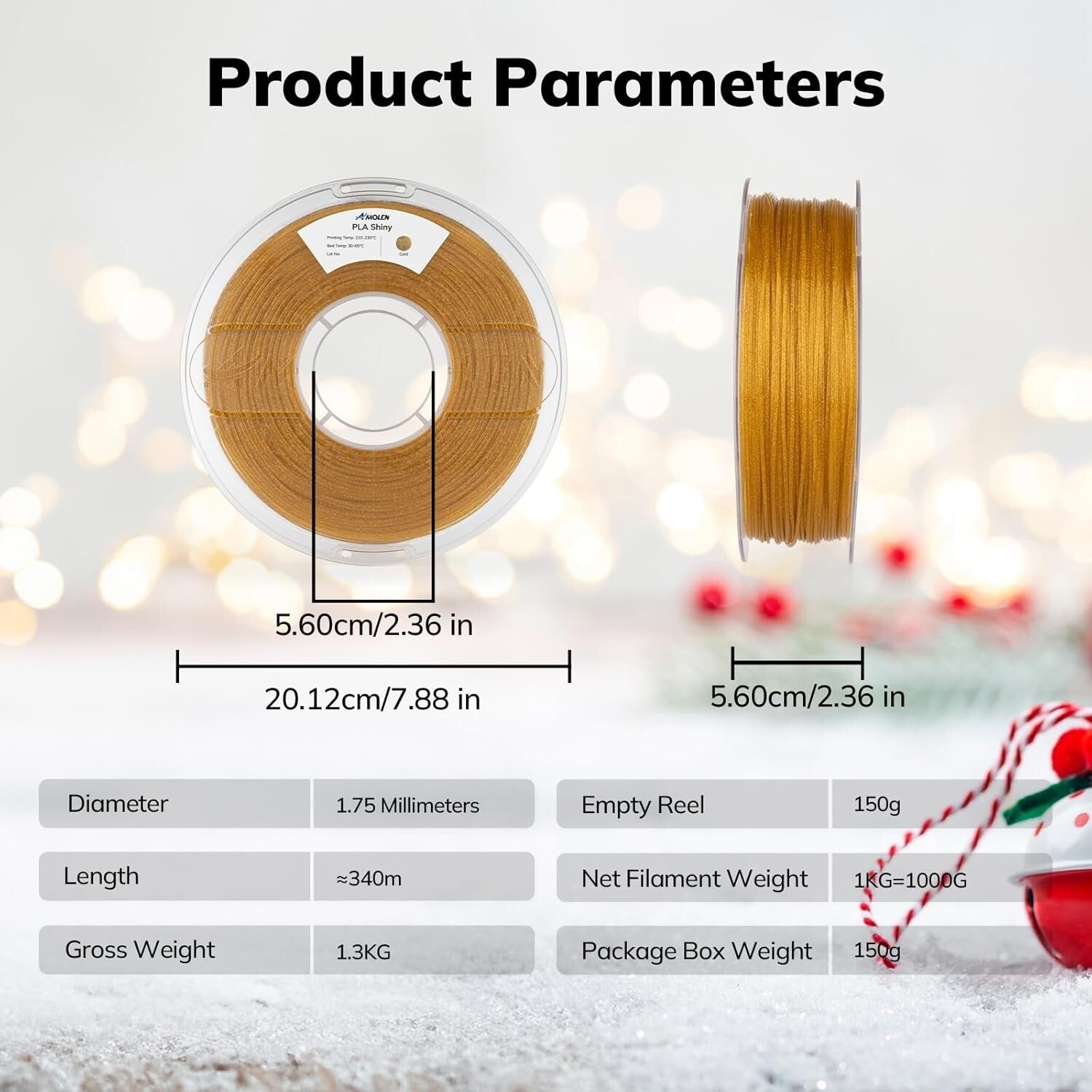 2kg Sparkly Gold & Silver 1.75mm PLA Filament - Perfect for Festive Creations