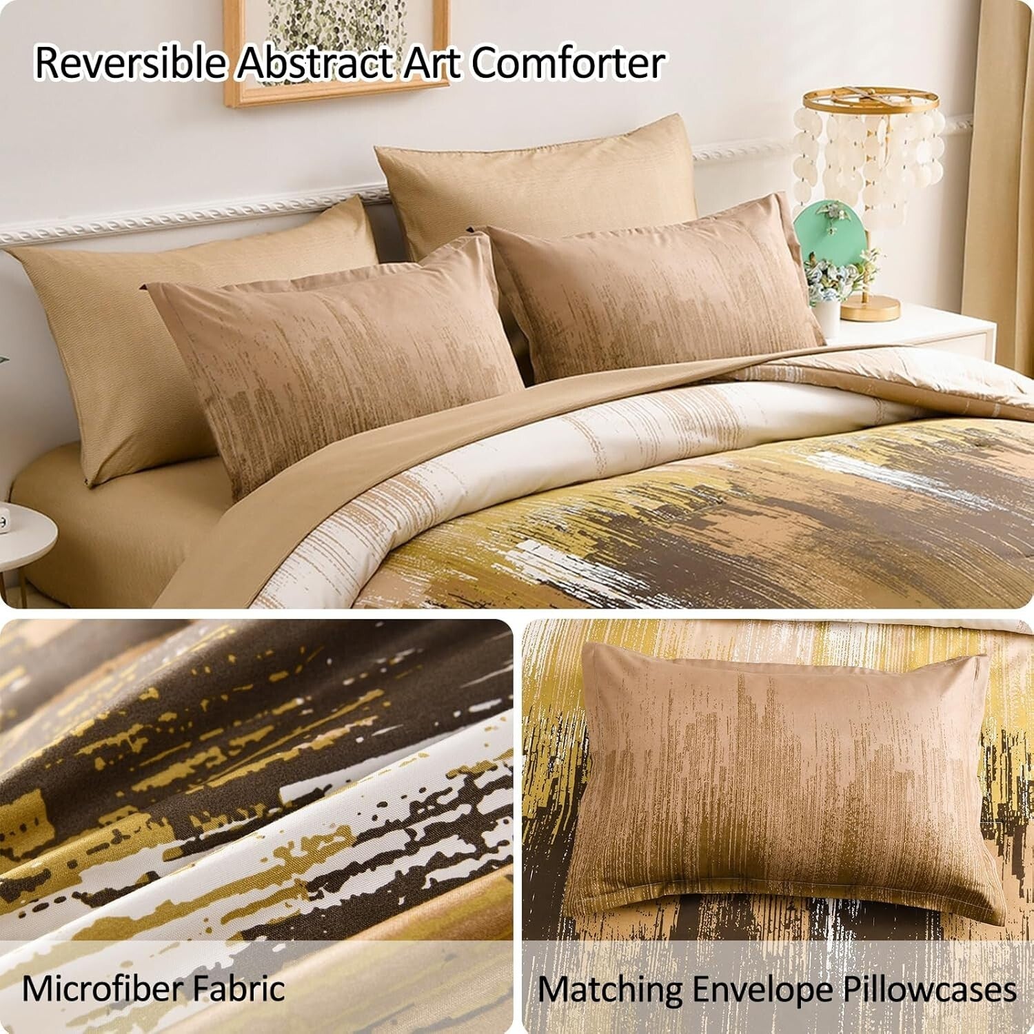 Soft Microfiber 7-Piece Comforter Set in Brown - Queen Size with Pillow Covers