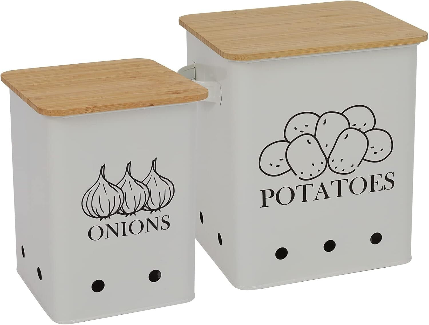 Elegant Vegetable Storage Tins Set of 2 with Wooden Lids for Fresh Produce