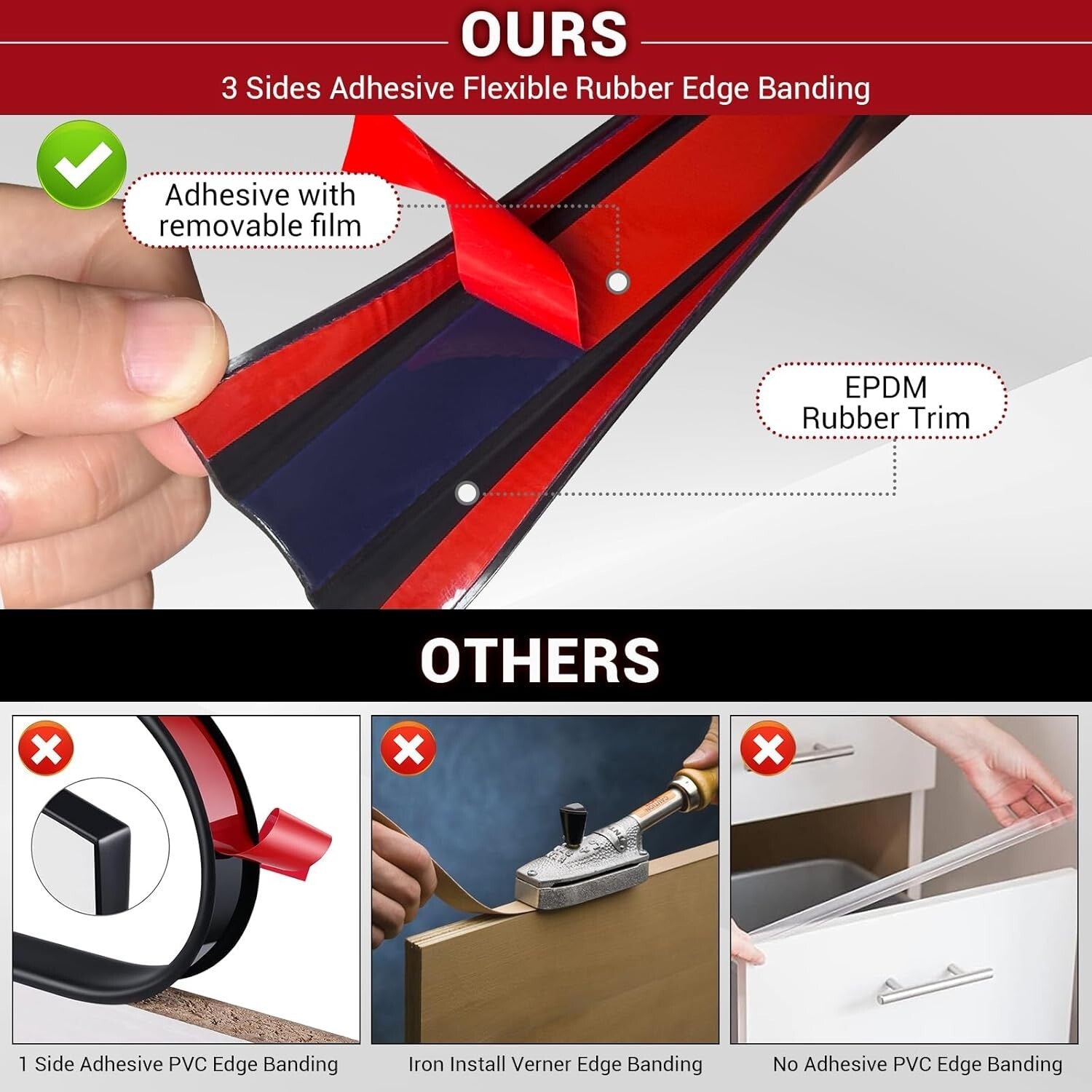 Durable Rubber U Channel Edge Protector - 20ft Black Trim for Tables & Cabinets