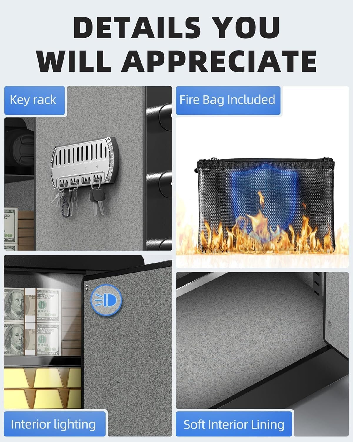 Alloy Steel Safe Box - 2.0 Cu Ft with Fireproof Bag & Dual Alarm Security