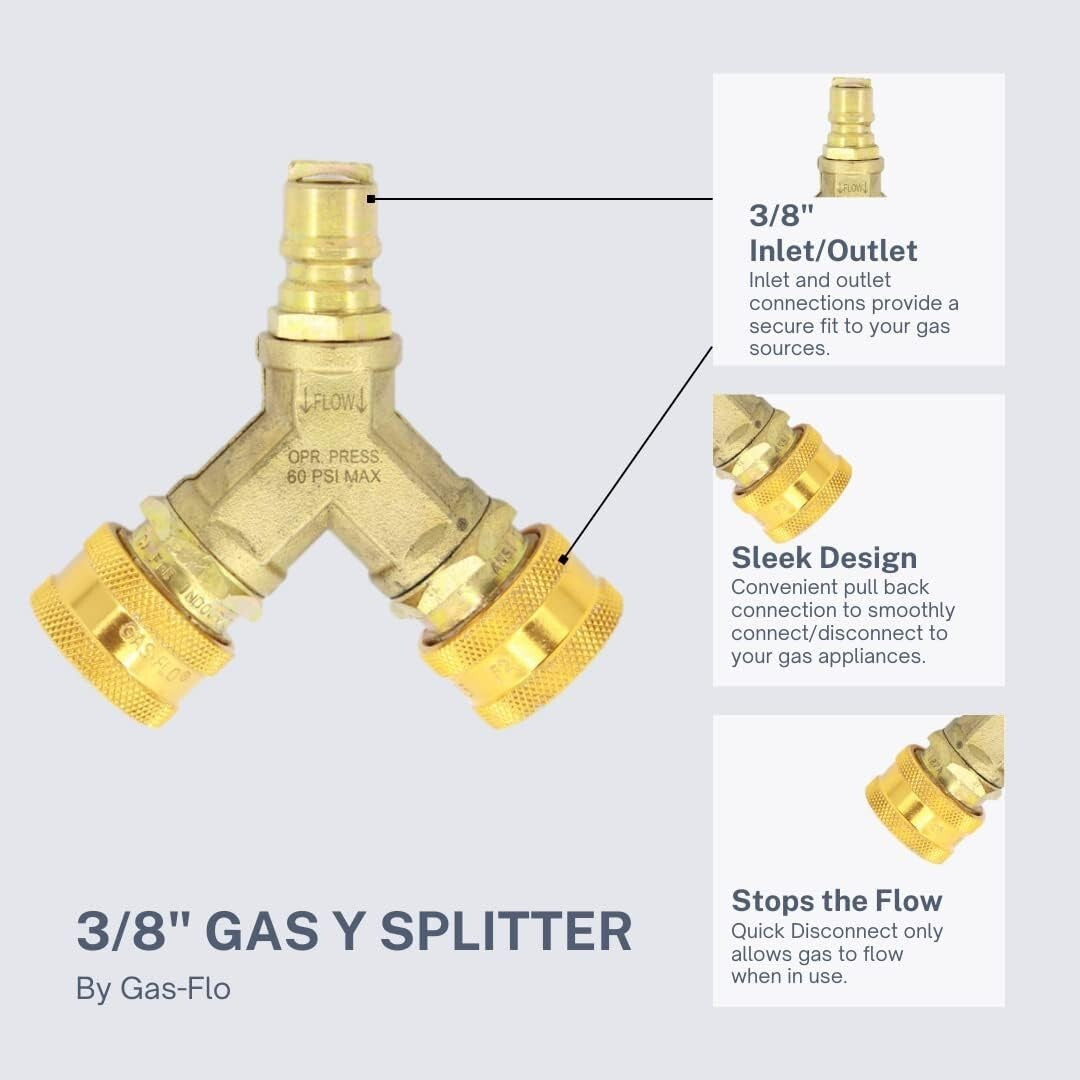 3/8'' Quick Disconnect Gas Splitter with Solid Brass Design - Safe & Reliable