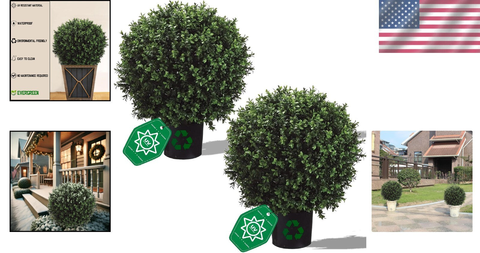 Maintenance-Free Boxwood Topiary Trees - 24" Stylish Decor for Every Space